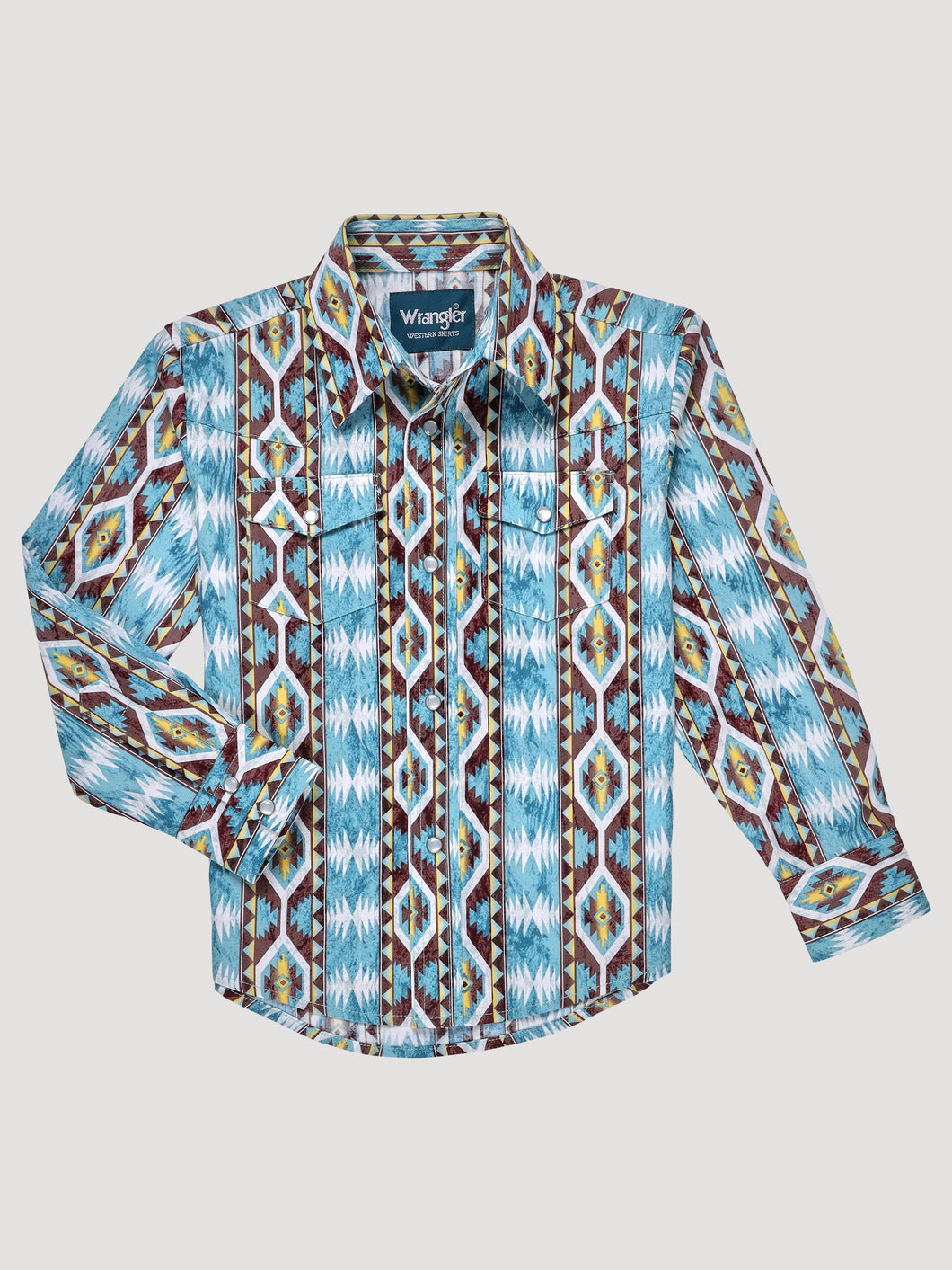 Pard's Western Shop Wrangler Boys Checotah Multi Aztec Print Snap Western Shirt