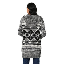 Wrangler Women's Black & White Southwestern Pattern Hooded Sweater Cardigan with Fringe Trim