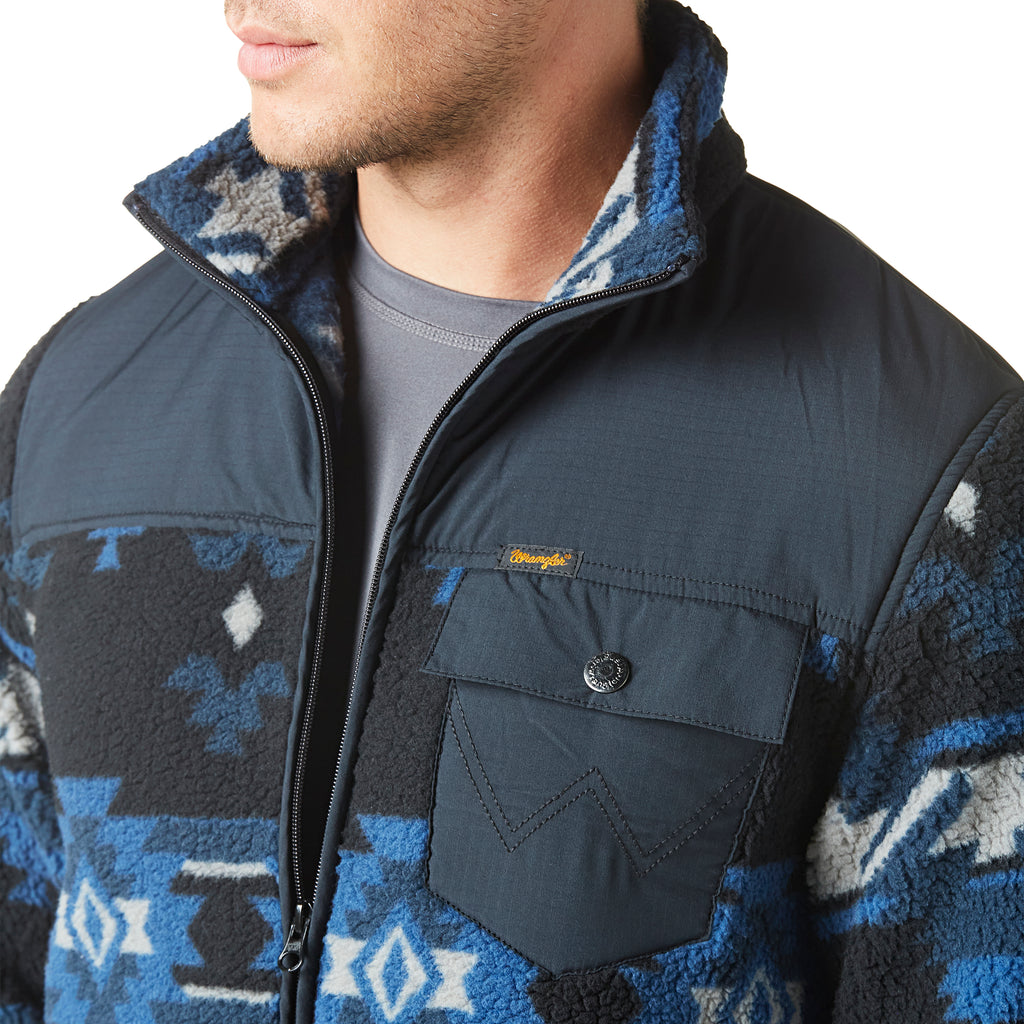 Wrangler Jacquard Sherpa-Lined Jacket for Men - Blue Depths - S