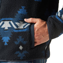 Wrangler Men's Blue Aztec Print Zip Front Lighweight Sherpa Jacket with Ripstop Yoke