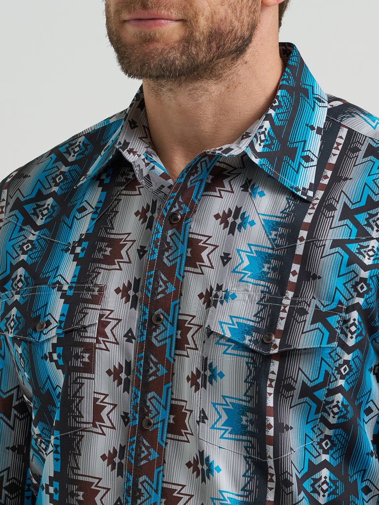 Wrangler Men's Checotah Turquoise/Burgundy/Grey Aztec Print