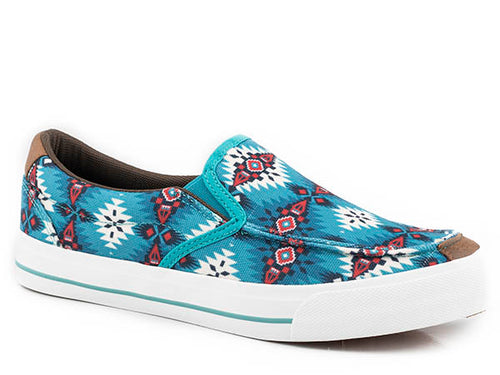 Pard's Western Shop Roper Footwear Blue Aztec Print Slip On Canvas Sneaker for Women
