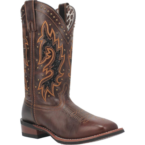 Pard's Western Shop Laredo Women's Brown Square Toe Lockhart Boots with Black Sequin Inlay Tops & Nailhead Accents