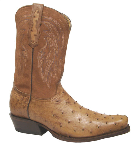 Pard's Western Shop Roper Footwear Men's Burnished Brown Full Quill Ostrich Narrow Square Toe Western Boots