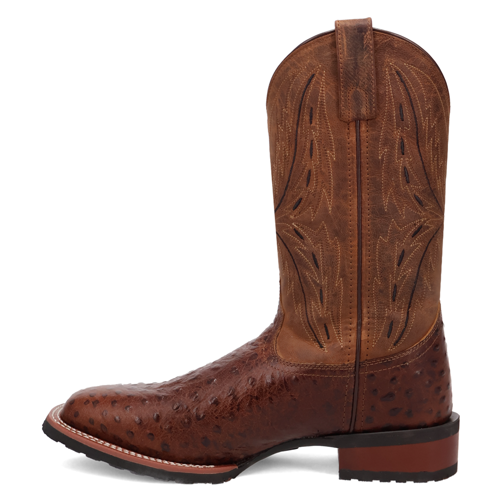 Laredo Men's Chocolate Stride Full Quill Ostrich Print Broad