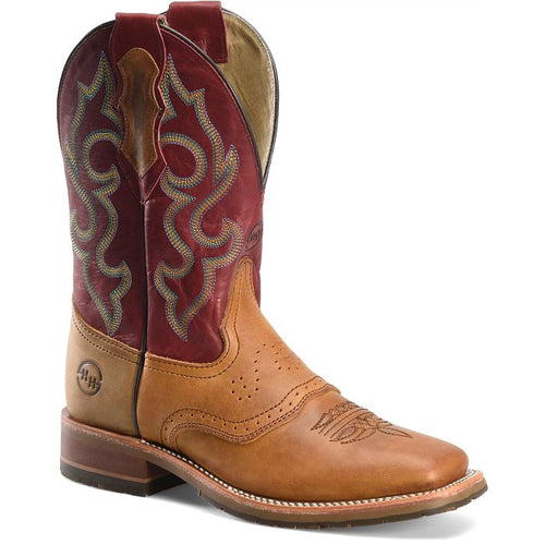 Pard's Western Shop Double H Men's Tan Odie Wide Square Toe Roper Boots with Red Tops
