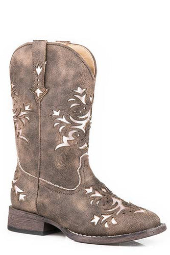 Pard's Western Shop Children's Roper Footwear Vintage Brown Square Toe Boots with Silver Underlay