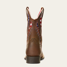 Kids Ariat Brown Quickdraw VentTEK Square Toe Western Boots with USA Flag Inlay Tops