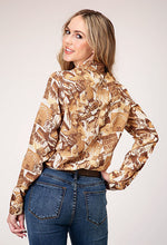 Roper Apparel Brown/Tan Route 66 Western Collage Print Snap Western Blouse for Women