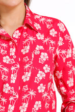 Cinch Ladies Fuchsia Tropical Print Arenaflex Button-Down Blouse