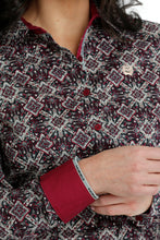 Cinch Burgundy Multi Geometric Print Button-Down Blouse for Women