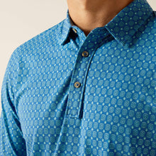 Ariat Retro Blue Geometric Print Polo Shirt for Men