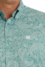 Cinch Turquoise/White Paisley Print Button-Down Shirt for Men