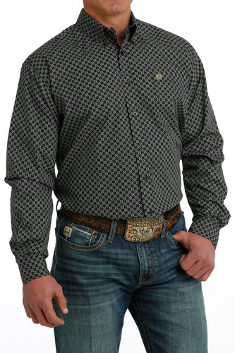 Pard's Western Shop Cinch Black/Tan Geometric Print Button-Down Shirt for Men