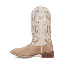 Women's Laredo Sand/White Lydia Wide Square Toe Western Boots With Embroidered & Nail Head Accents on the Tops