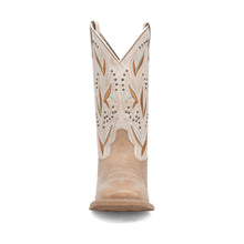 Women's Laredo Sand/White Lydia Wide Square Toe Western Boots With Embroidered & Nail Head Accents on the Tops