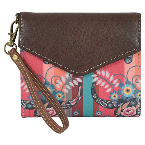 Pard's Western Shop Catchfly Coral/Turquoise Steer Head Print Mini Wallet with Wristlet