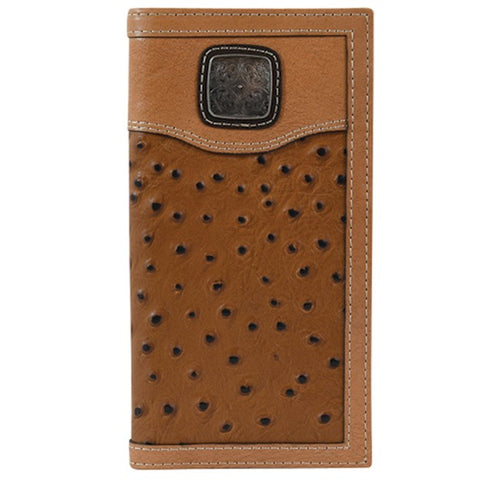 Pard's Western Shop Justin Brown Ostrich Rodeo Wallet with Square Concho