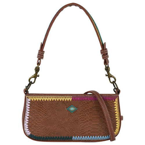 Pard's Western Shop CatchFly Brown Snakeskin Print Mini Shoulder/Crossbody Bag with Embroidered Edges