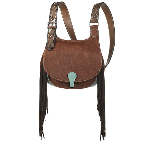 Pard's Western Shop Nocona Brown/Aqua Conceal Carry Messenger Bag with Fringe Trim