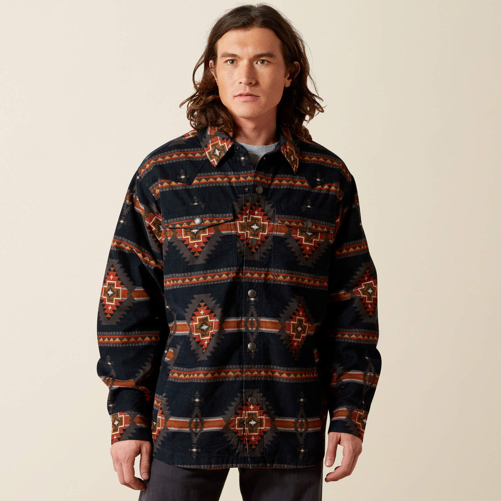 Ariat Men's Hensley Black Corduroy Aztec Print Retro Snap Shirt