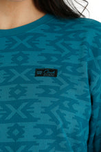Ladies Cinch Teal Aztec Print Pullover Sweatshirt