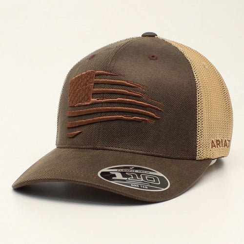 Ariat Brown Oilskin FlexFit 110 Ballcap with Flag Embroidery