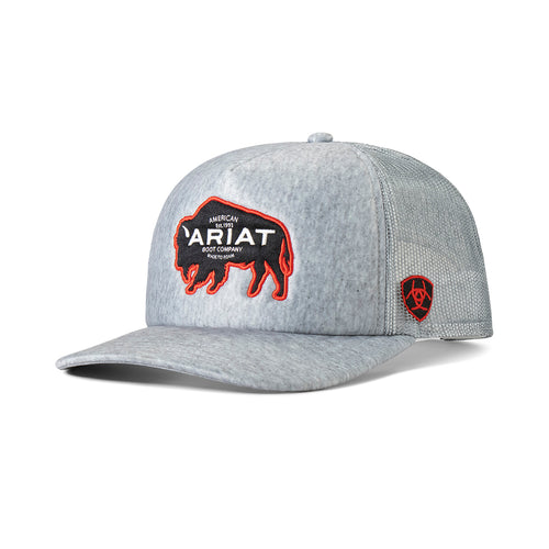 Pard's Western Shop Ariat Grey Ballcap with Buffalo Silhouette & Ariat Logo