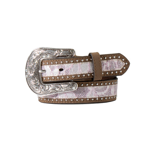 Pard's Western Shop Nocona Girls Brown Belt with Pink Glitter Lace Inlay
