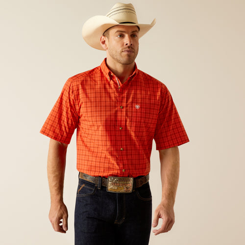 Pard's Western Shop Ariat Men's Pro Series Kasen Orange Plaid Short Sleeve Classic Fit Button-Down Shirt