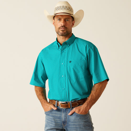 Pard's Western Shop Ariat Men's Judd Turquoise Print Short Sleeve Classic Fit Button-Down Shirt