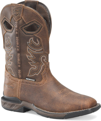 Pard's Western Shop Double H Phantom Rider Brown Wilmore Waterproof Wide Square Toe Roper Boots for Men