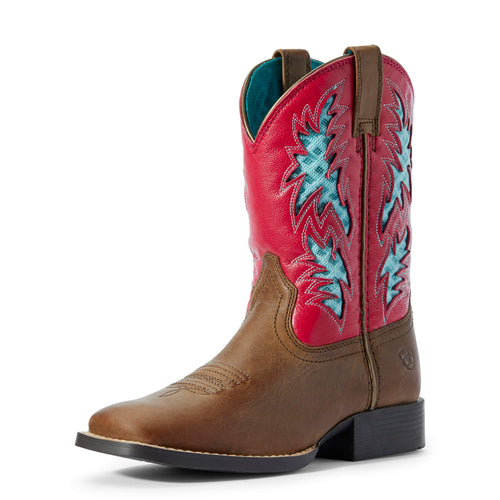 Pard's Western Shop Ariat Brown Kids VentTEK Wide Square Toe Boots with Hot Pink Tops