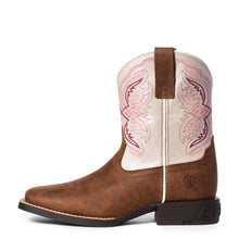 Ariat Tan Double Kicker Square Toe Boots with Pink Pearl Tops for Kids