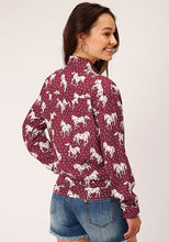 Women's Five Star Collection Maroon/White Horses & Horseshoes  Print Snap Western Blouse from Roper Appare