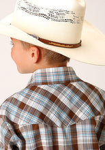 Roper Boys Brown/Blue/White Plaid Western Snap Shirt