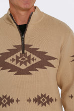 Cinch Men's Khaki Aztec Print 1/4 Zip Sweater