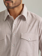 Wrangler Wrinkle Resist Brown/White Pinstripe Western Snap Shirt for Men