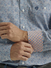 Wrangler Men's George Strait Collection Blue/White/Orange Paisley Print Button-Down Shirt