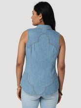 Wrangler Embellished Denim Sleeveless Snap Western Blouse for Women