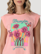 Wrangler Women's Flowering Cactus Cuffed Tank Top in Peach