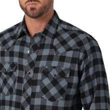 Men's Wrangler Retro Black/Grey Plaid Flannel Snap Western Shirt