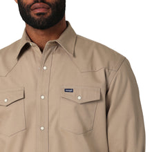 Men's Wrangler Solid Khaki Flannel Lined Snap Western Work Shirt
