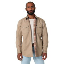 Pard's Western Shop Men's Wrangler Solid Khaki Flannel Lined Snap Western Work Shirt