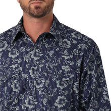 Wrangler Way Out West Navy Floral Print Western Snap Shirt for Men