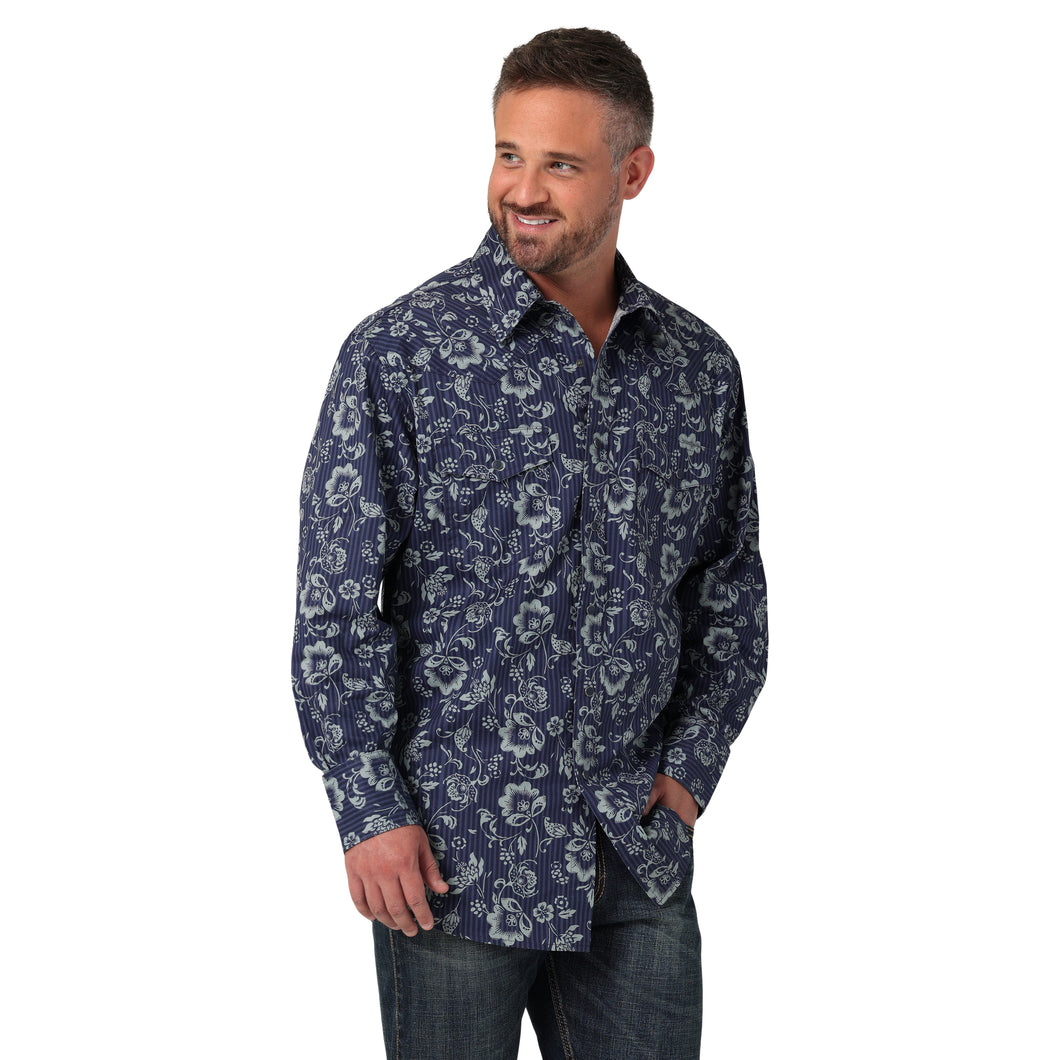 Pard's Western Shop Wrangler Way Out West Navy Floral Print Western Snap Shirt for Men