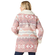 Women's Wrangler Pink Aztec Print Retro Sherpa Shawl Collar Coat