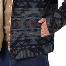 Wrangler Men's Blue Southwest Print Sherpa Lined Trucker Jacket