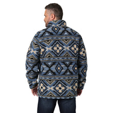 Men's Wrangler Blue Aztec Print Heavyweight 1/4 Zip Sherpa Pullover