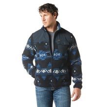 Pard's Western Shop Wrangler Men's Blue Aztec Print Zip Front Lighweight Sherpa Jacket with Ripstop Yoke